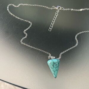 Blue Turquoise Stone Quartz Single Point Necklace